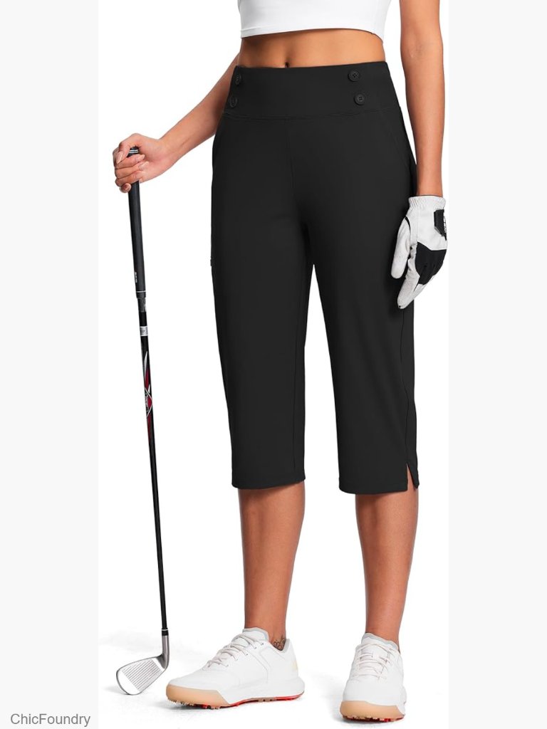 High Waist Stretch Capri Pants With Pockets For Golf Work Casual